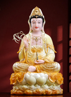 汉白玉观音菩萨佛像金童玉女摆件