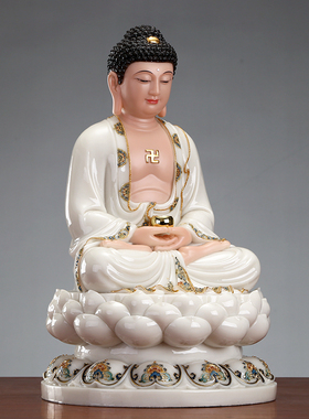 汉白玉娑婆三圣摆件三宝佛佛像