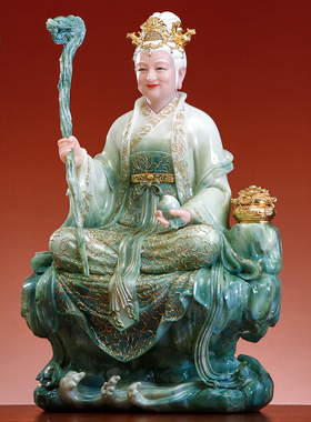 汉白玉镀金泰山奶奶神像供奉摆件
