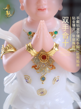 汉白玉金童玉女一对客厅装饰摆件