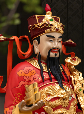 纯铜彩绘财神爷摆件家用供奉神像