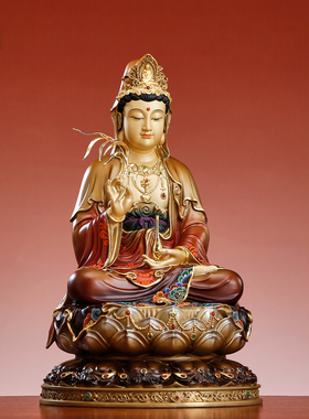 纯铜彩绘观世音菩萨佛像客厅摆件
