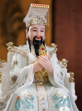 汉白玉彩绘玉帝王母神像佛堂摆件