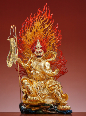 铜贴金彩绘面燃大士佛像供奉摆件
