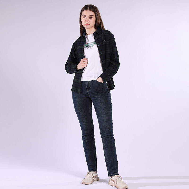 [纯棉磨毛]威鹏女士长袖衬衫春秋宽松经典百搭休闲格纹上衣H43051