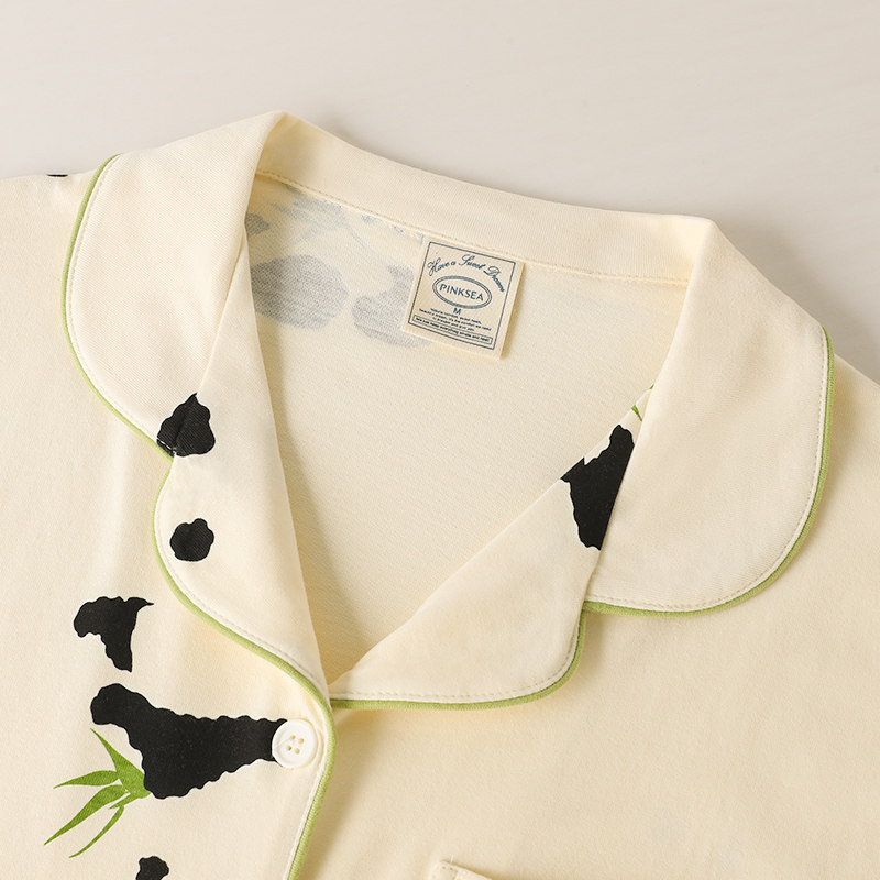 情侣夏季短袖长裤纯棉新款透气睡衣 pinksea内衣睡衣/家居服套装