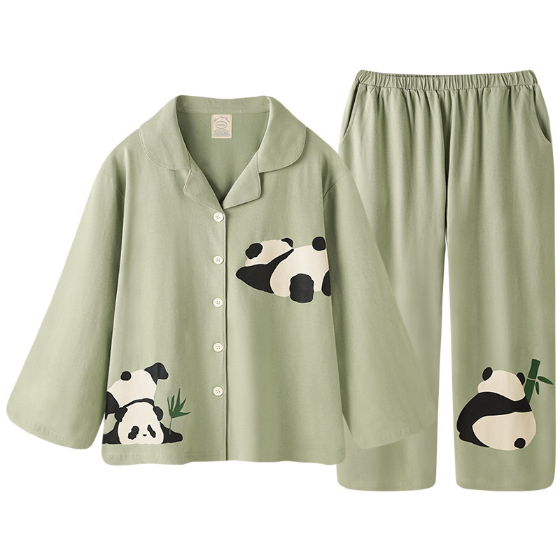 情侣春秋季新款柔软纯棉长袖睡衣 pinksea内衣睡衣/家居服套装