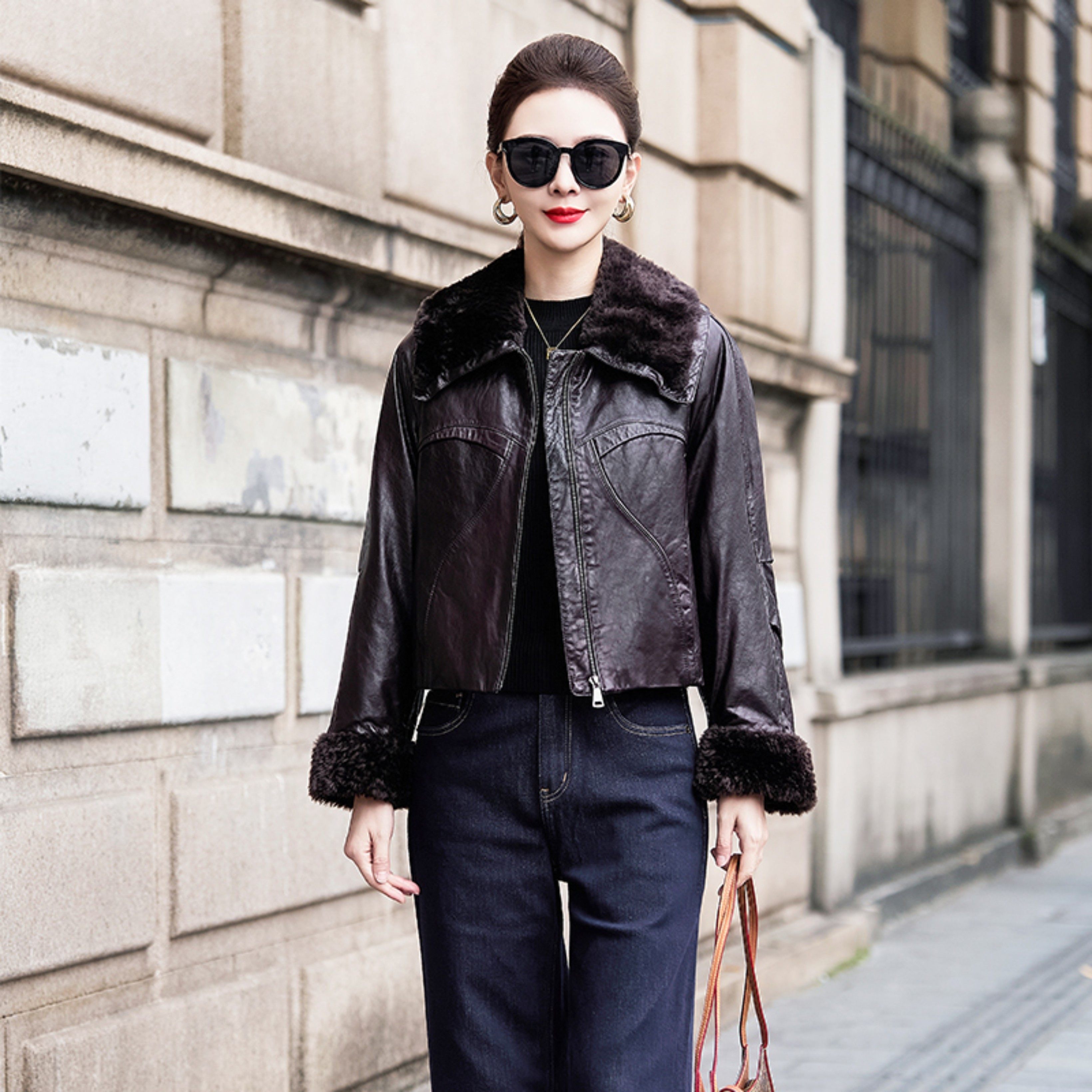 海宁进口头层绵羊皮90鹅绒羽绒服皮衣女2025秋冬新羊毛领短款外套,淘宝优惠券,粉丝福利购,淘宝优惠卷