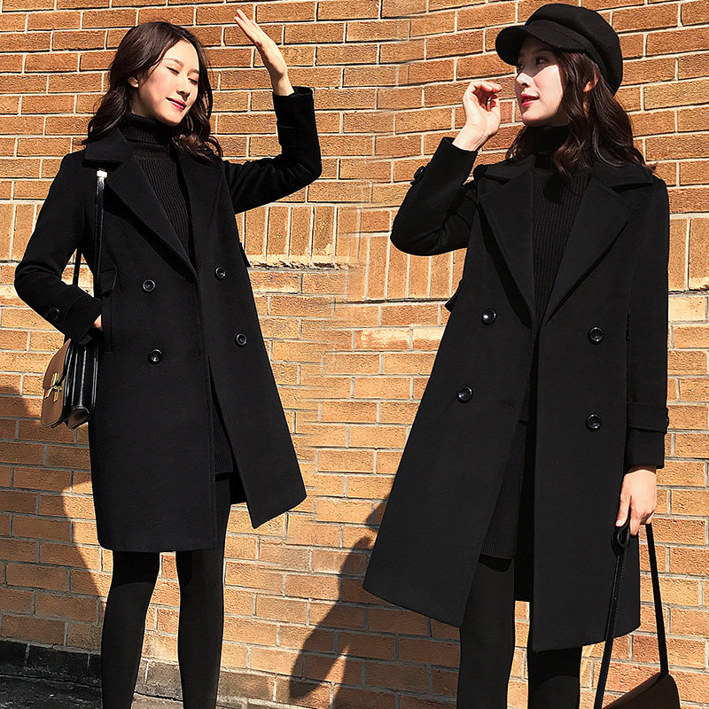 秋冬毛呢外套中长款小个子气质百搭 纤央服饰毛呢外套