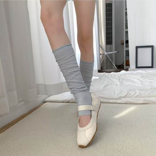Wuuuus 灰色踩脚袜套女夏季薄款拼接中筒堆堆袜白色芭蕾风腿套长 - 图2