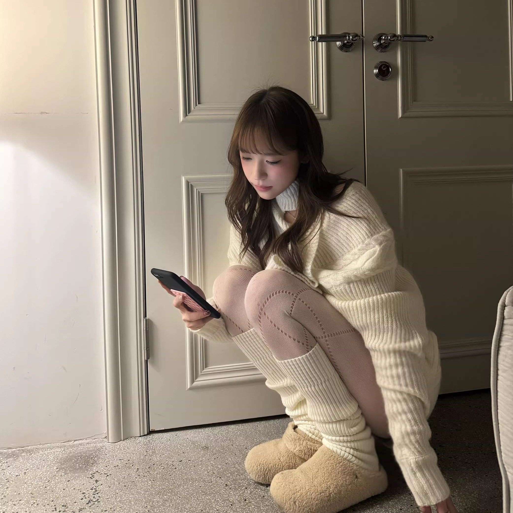 Wuuuus 踩脚袜套女春秋款芭蕾风长筒堆堆袜子竖纹针织露趾小腿套,淘宝优惠券,粉丝福利购,淘宝优惠卷