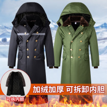 Military coat of arms winter thickened male and female new security cold storage anti-cold clothes Northeastern cotton padded jacket Military cotton green coat lengthened section