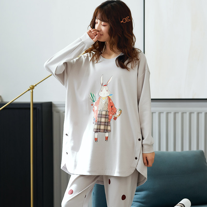 纯棉长袖秋卡通长款春秋宽松睡衣 jeeyuntoo吉运兔睡衣/家居服套装