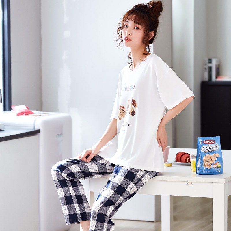 短袖夏纯棉长裤薄款两件套装睡衣 jeeyuntoo吉运兔睡衣/家居服套装