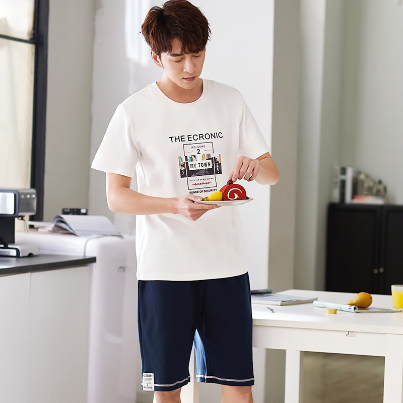 男士夏季纯棉短袖短裤青年男款睡衣 jeeyuntoo吉运兔睡衣/家居服套装
