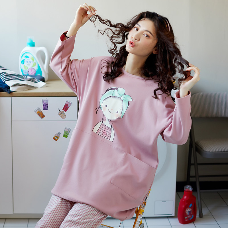 春秋纯棉长袖可爱两件套装宽松睡衣 jeeyuntoo吉运兔睡衣/家居服套装