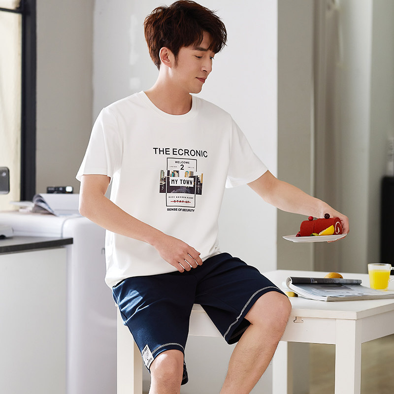 男士夏季纯棉短袖短裤青年男款睡衣 jeeyuntoo吉运兔睡衣/家居服套装