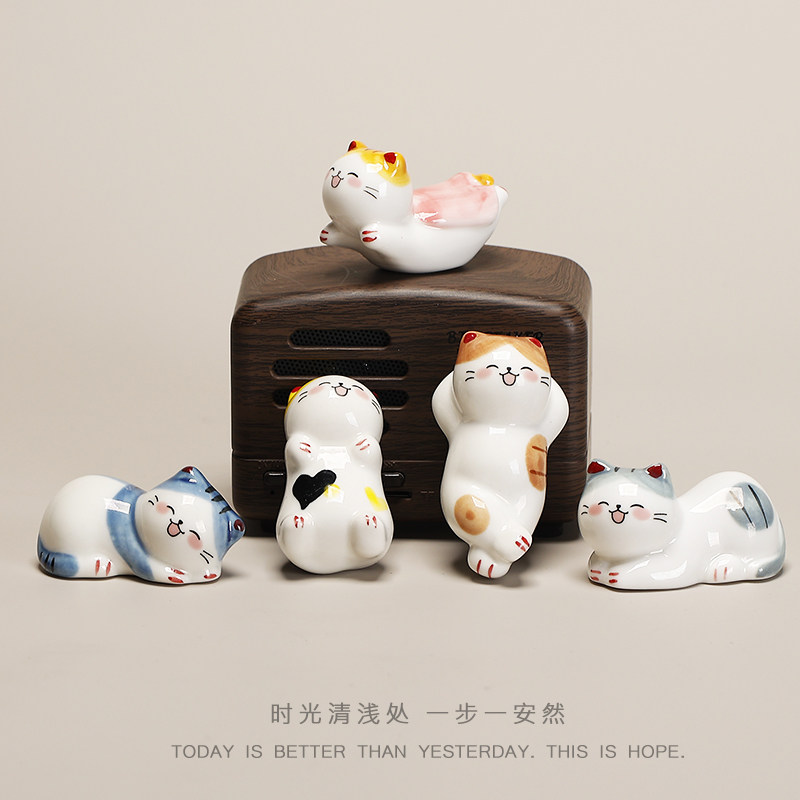 陶瓷卡通小猫筷架可爱动物家用桌面小摆件笔托筷枕酒店日料店礼物,淘宝优惠券,粉丝福利购,淘宝优惠卷