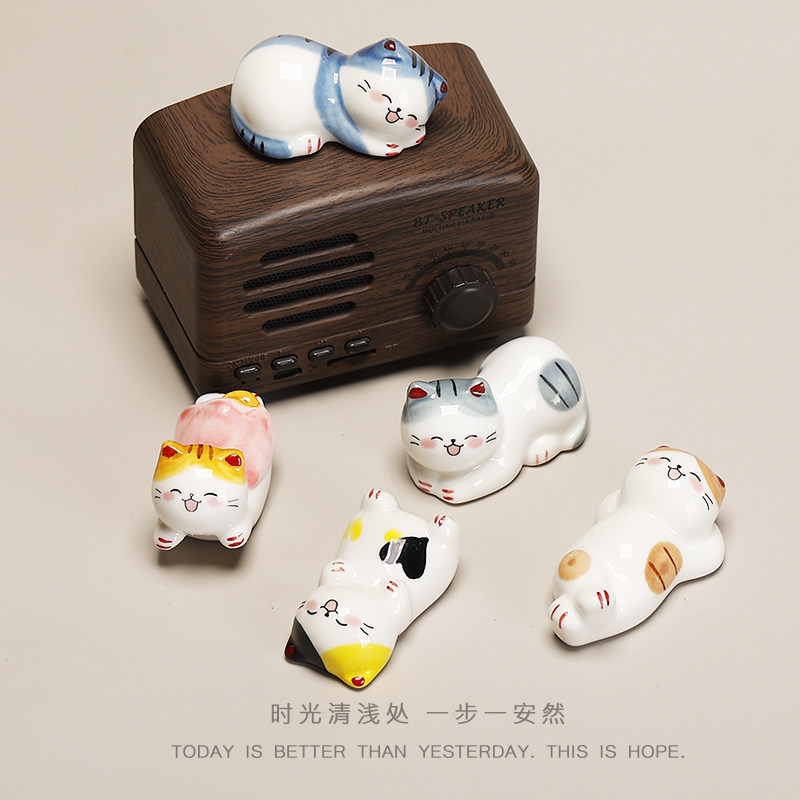 陶瓷卡通小猫筷架可爱动物家用桌面小摆件笔托筷枕酒店日料店礼物,淘宝优惠券,粉丝福利购,淘宝优惠卷