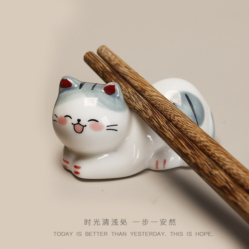 陶瓷卡通小猫筷架可爱动物家用桌面小摆件笔托筷枕酒店日料店礼物,淘宝优惠券,粉丝福利购,淘宝优惠卷