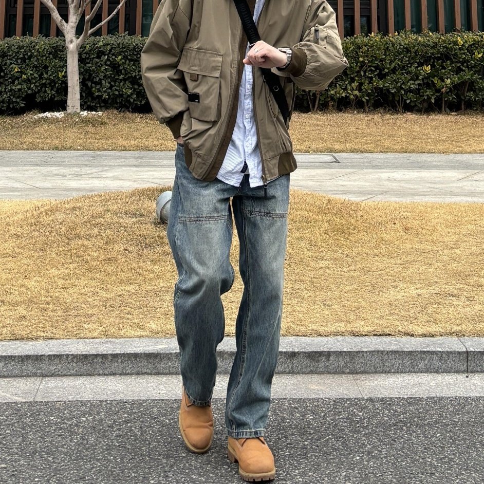 复古街头vibe水洗做旧拼接设计直筒牛仔裤男潮款简约休闲裤高级感,淘宝优惠券,粉丝福利购,淘宝优惠卷