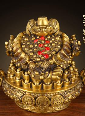 纯黄铜聚宝盆金蟾摆件客厅三足铜蟾蜍办公室三脚店铺金蝉开业礼品