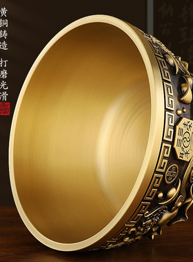 纯黄铜聚宝盆摆件黄铜客厅存钱罐店铺开业全铜聚財米缸玄关办公室