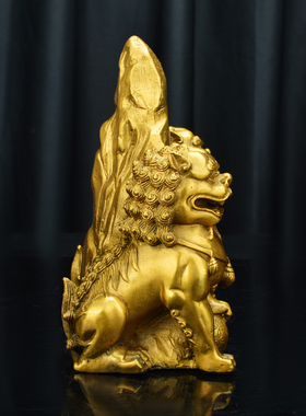 铜石敢当摆件双狮子黄铜泰山石敢当室外办公室家居客厅大号装饰品