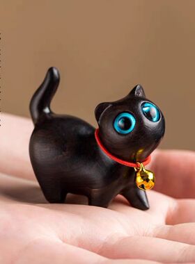 檀木小猫咪把玩件迷你