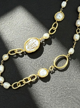 高档复古手工编制天然异形巴洛克珍珠项链简约百搭颈链女款配饰