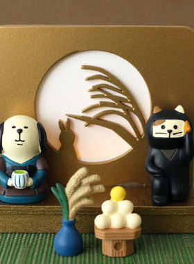 树下盒中秋赏月场景忍者武士摆件