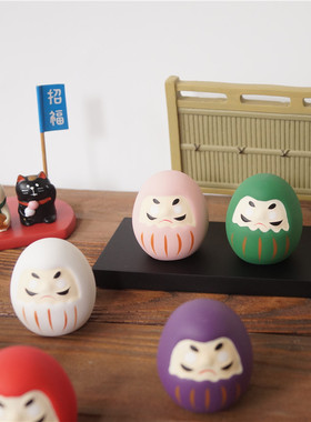 树下盒 日式杂货 许愿还愿祈福达摩摆件 招福陶土小达摩福气公仔
