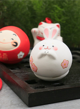 生肖年福兔圆呼呼猫咪不倒翁摆件