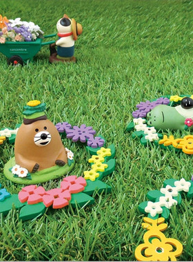 春天花园劳作猫咪场景日式摆件