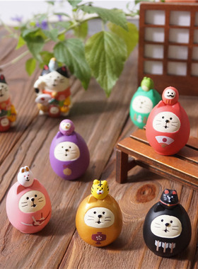 树下盒风手作祈愿达摩小猫摆件