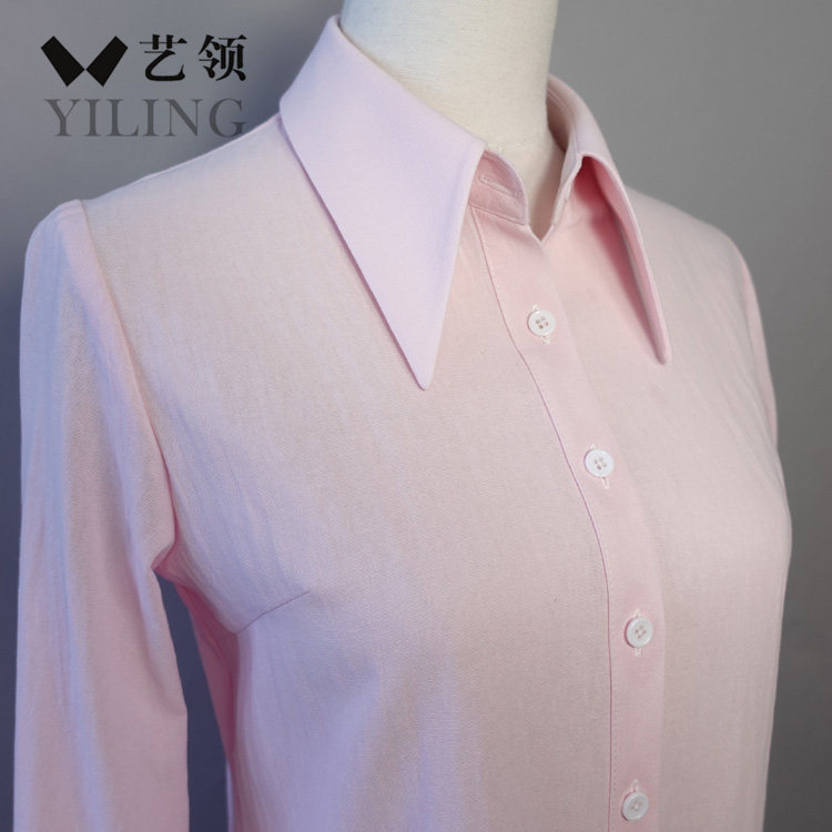 复古水洗肌理压纹纯棉通勤白领职业OL内搭外穿长袖大尖领女衬衫衣