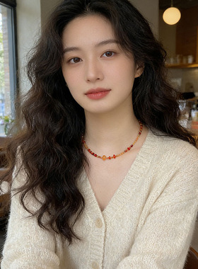 高级感甜美风春夏新款天然石手工串珠项链百搭日常原创设计锁骨链