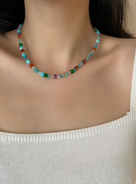 天然石多巴胺蓝色彩色项链手链夏季百搭叠戴高级感小众串珠配饰