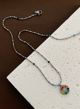 画油笑脸吊坠钛钢不易掉色简约精致可爱小众锁骨链女式时尚项链