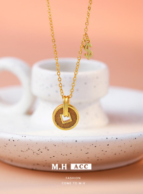 金店同款财源滚滚铜钱项链女ins设计感精致轻奢时尚锁骨链配饰品