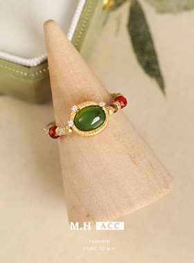 沙弗莱玛瑙串珠戒指女复古时尚百搭高级感民族风天然石食指戒指环