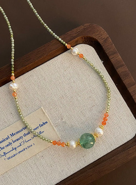淡青绿锆石淡水真珍珠转运珠吊坠项链百搭小众INS颈链锁骨链