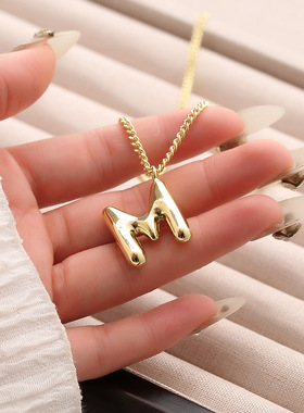 光面字母铜吊坠流行配件饰品跨境货源欧美百搭新品项链