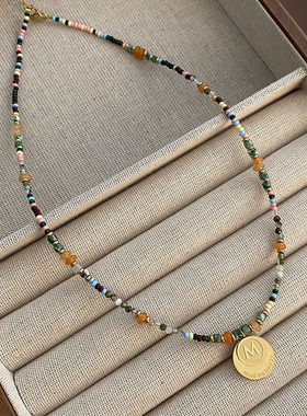 多巴胺彩色米珠串珠项链女2025新款小众设计感颈链气质百搭锁骨链
