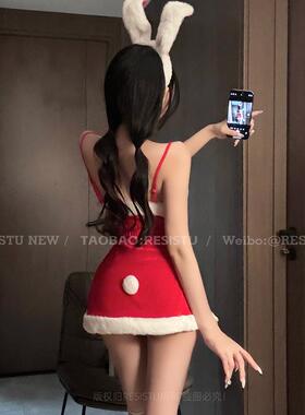 日本红色本命年 新年圣诞服装性感2024兔冬季吊带连衣裙睡裙女