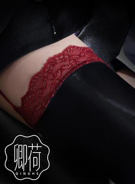 日本卿荷蕾丝一体吊带袜女薄款马油性感油光黑丝袜过膝高筒袜大码