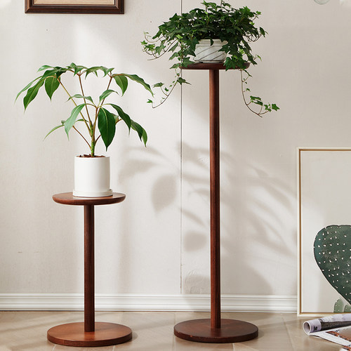 客厅花架实木花架子单个置物架创意落地式简约阳台玄关花盆植物架 - 图2