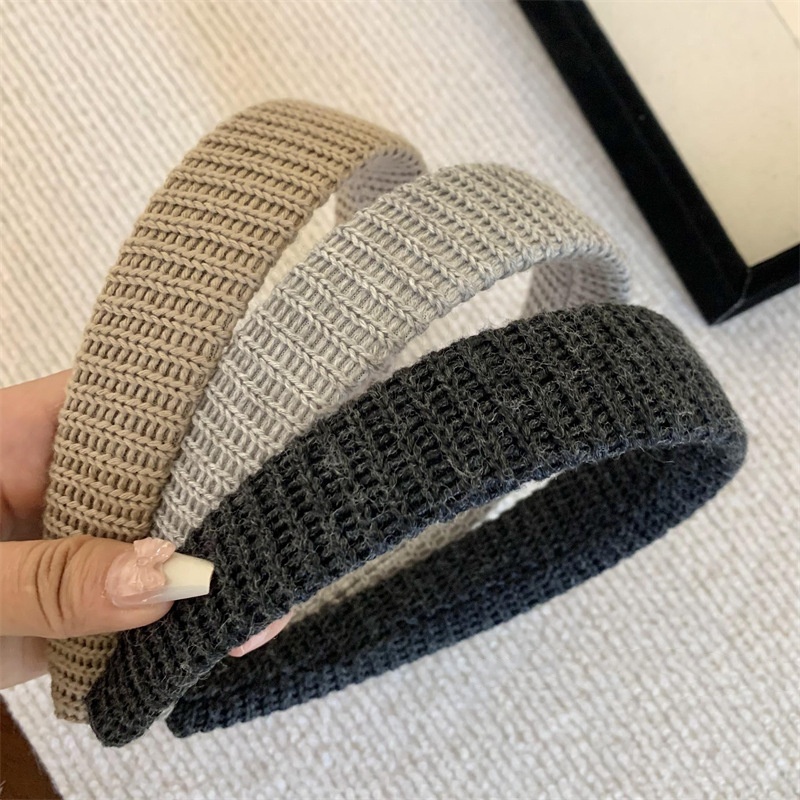 秋冬毛线手工复古学院少女宽版发箍简约针织大肠发圈丸子头发饰 - 图1