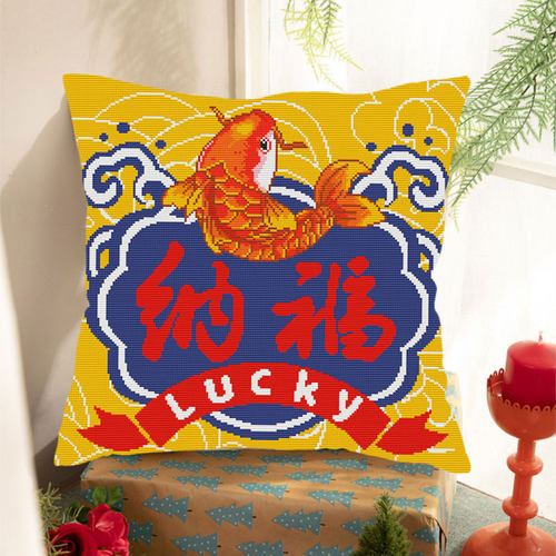 十字绣抱枕国潮喜庆招财纳福靠枕客厅沙发卧室抱枕套简单手工自绣 - 图2
