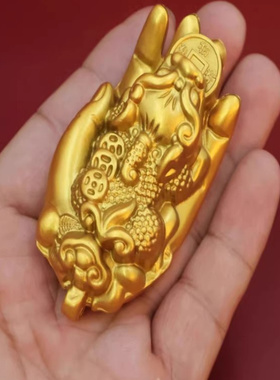 黄铜佛手貔貅手把件铜工艺品手把玩手中有财实心黄铜居家摆件礼品